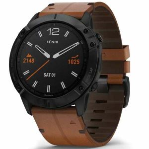 fēnix 6X - Black DLC with Chestnut Leather Band