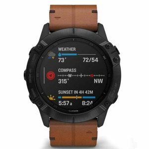 fēnix 6X - Black DLC with Chestnut Leather Band